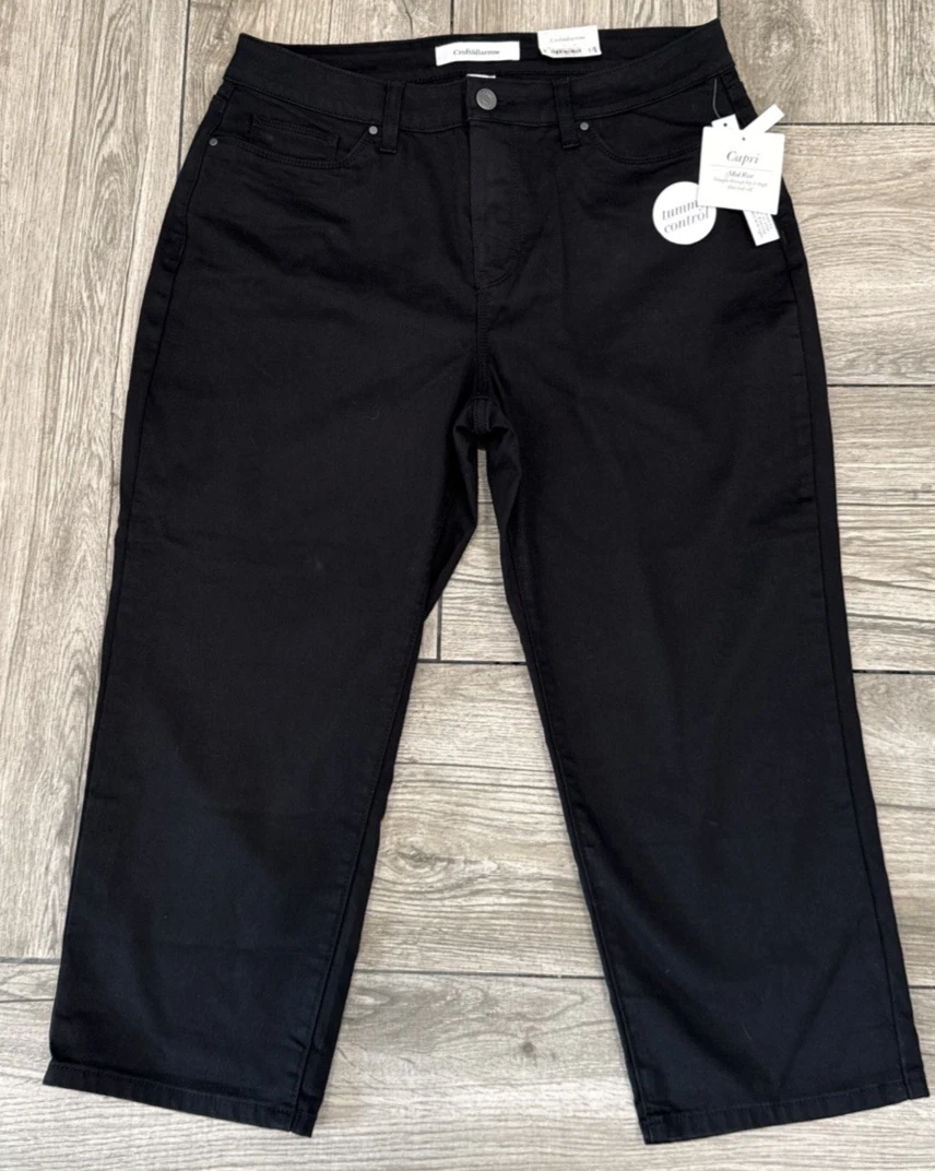 2018 Croft & Barrow Black Capris Pant Straight Leg Stretch Capri Size 14
