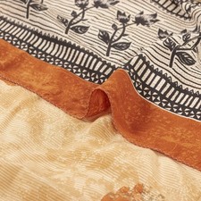 Sanskriti Vintage Saree Peach Pure Crepe Floral Printed Sari 5 Yd Craft Fabric