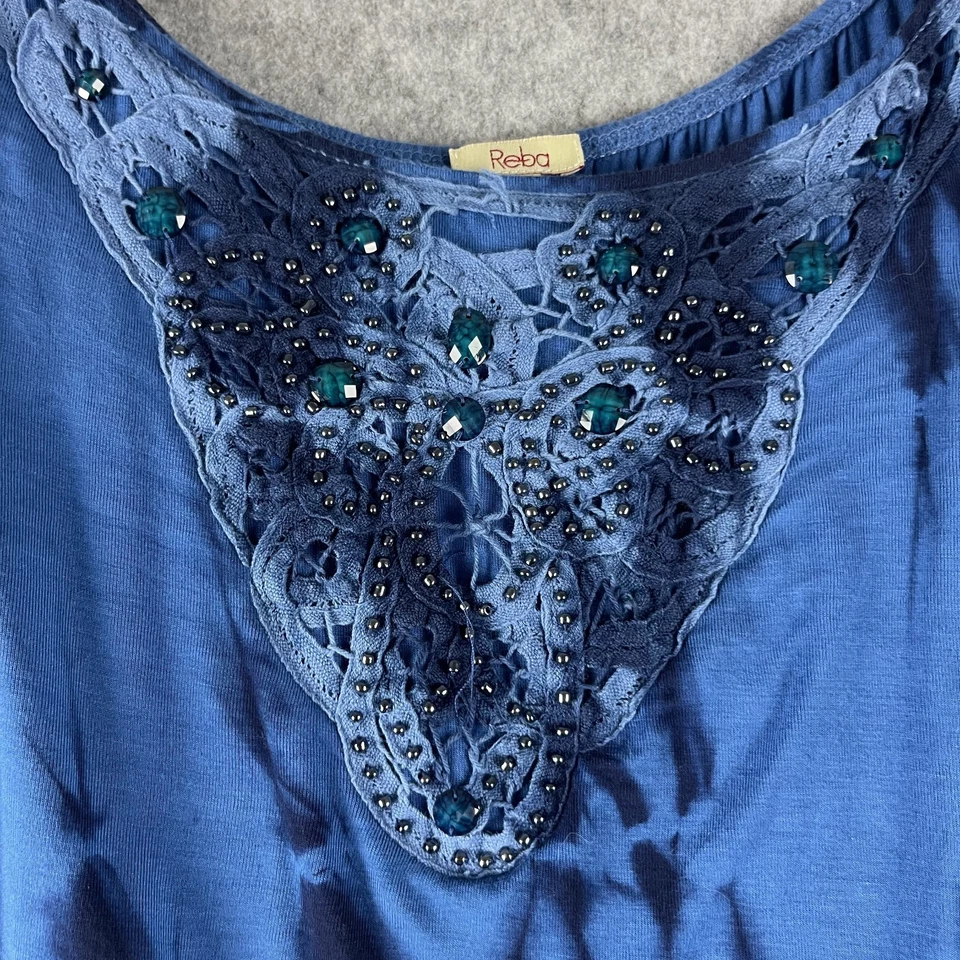 Maxi Vestido Reba Para Mujer XL Azul Estrás Cuentas Tie Dye Capas Elastizado Fluido Foto 4 de 4