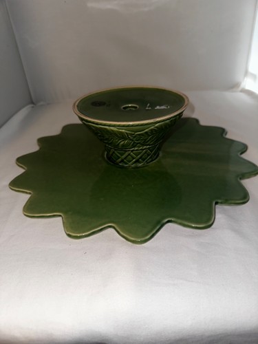 Rare Bordallo Pinheiro Portugal Lemon Leaf Pedestal Cake Plate Stand - Picture 5 of 6