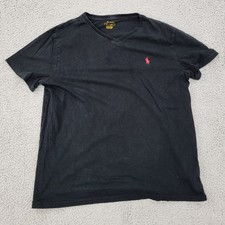 Polo Ralph Lauren Shirt Mens Medium Black Red Pony Logo V-Neck