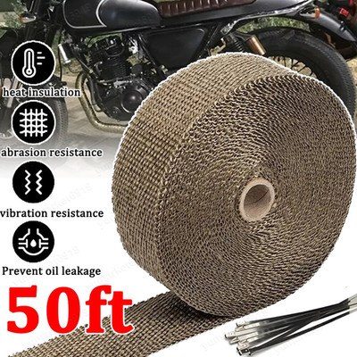 New 2'' x 50FT Roll Exhaust Wrap Manifold Header Pipe Heat Wrap Tape+10 Ties Kit