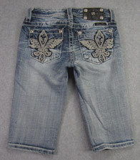 Miss Me Girls Shorts Size 12 Blue Bermuda Fleur De Lis Embellished Denim Bling