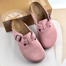 Birkenstock Boston X Stussy Unisex Pink Suede Soft Footbed Clogs Shoes Wide
