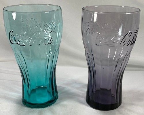 Coca-Cola McDonald's Glass Set of 2 glasses; Blue & Green, 6" Tall
