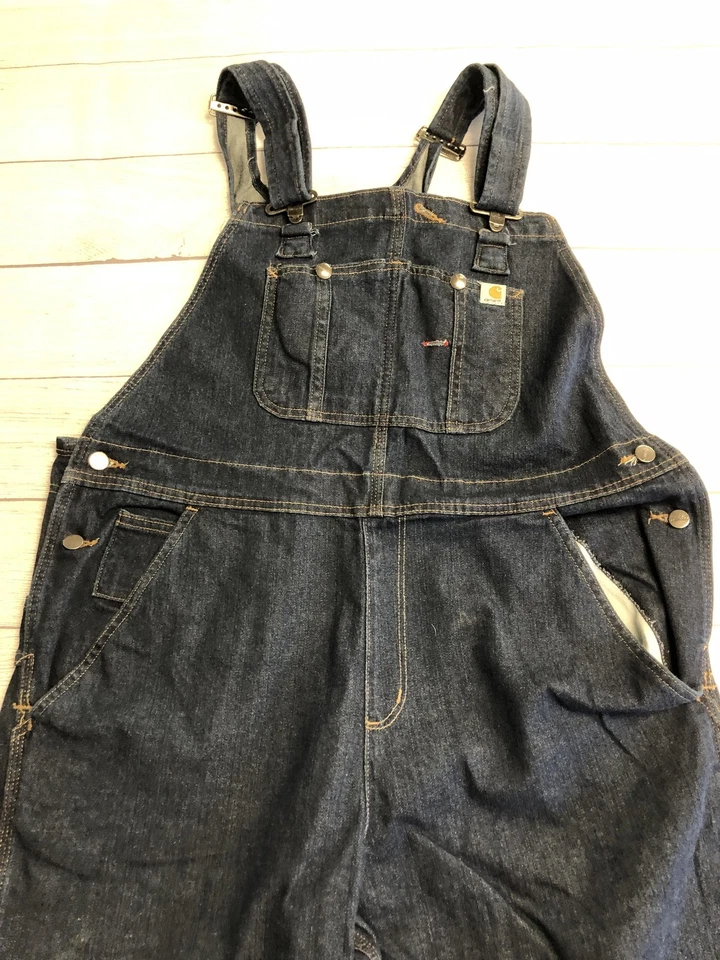 Mono con tirantes Carhartt para mujer XL alto lavado oscuro denim ropa de trabajo utilitaria WR008 Foto 2 de 4
