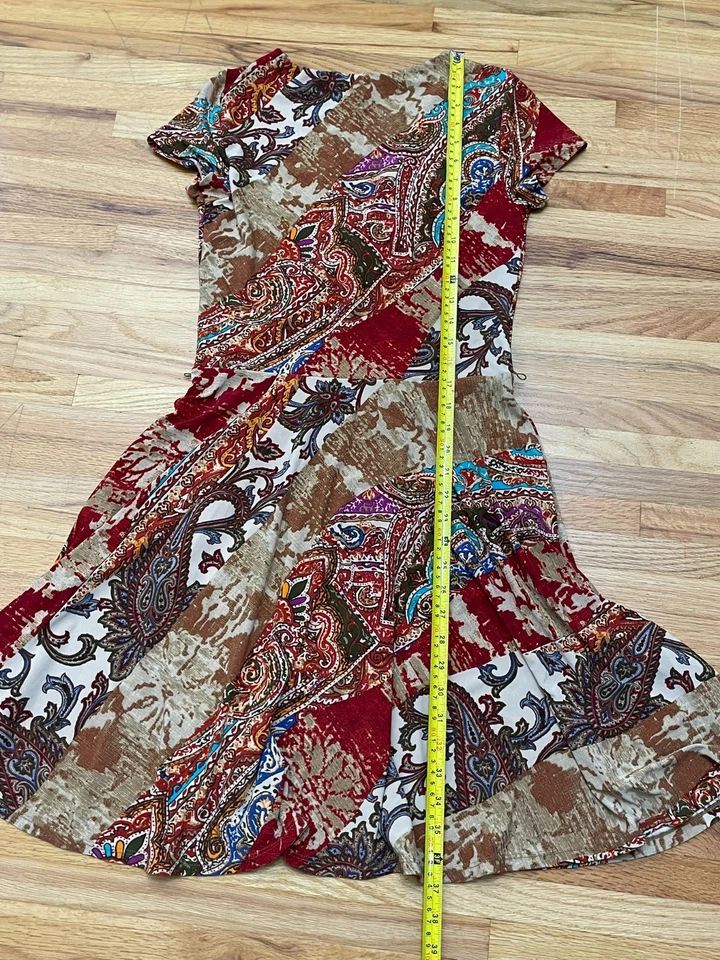 Lauren Ralph Lauren Women's M Brown Dress Polyester Wrap V neck Paisley Bohemian - Image 3 of 4