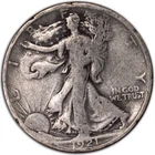 1921-S Very Good Walking Liberty Silver Half Dollar 50c San Francisco VG+