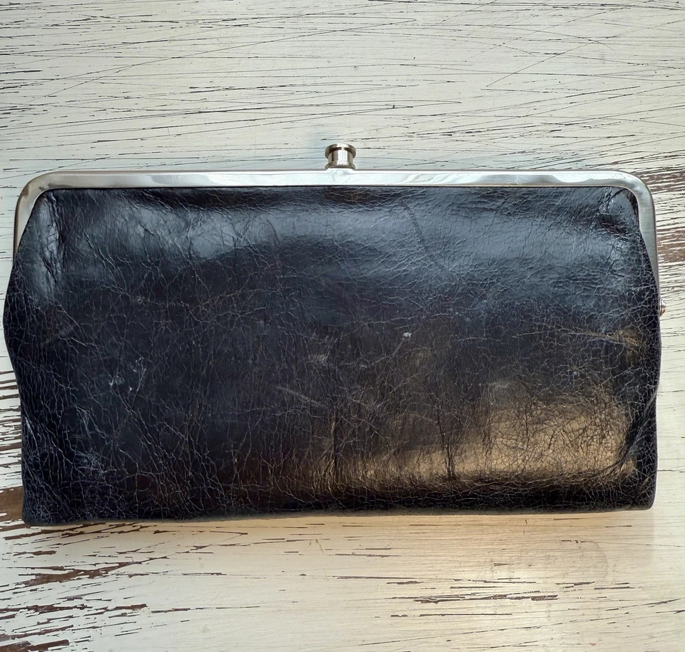 HOBO INTERNATIONAL Wallet Clutch Double Kisslock Punk Metal Studs Black Leather - Image 4 of 4