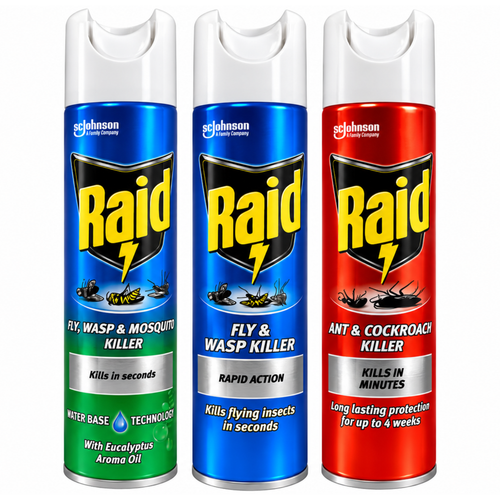 Raid Fly Control Raid Fly Wasp & Mosquito Killer Spray 300ml Rapid Action Flying Insect ...