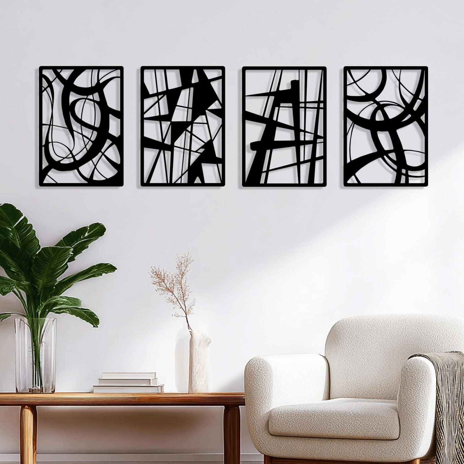 Black Metal Abstract Wall Art 4 Pack Minimalist Décor Line Art Wall Décor For...