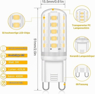 G9 LED Lampen 5W Neutralweiß 4000K 420LM 4er Pack Halogen Ersatz Nicht Dimmbar