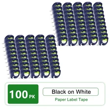100PK Black on White 12mm 91330 Label Paper Tape For DYMO LetraTag  LT-100T QX50