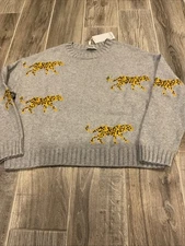 Woman’s New Rails Perci Grey Jungle Leopard Cat Sweater Size Small Retail $218