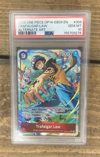 One Piece Trafalgar Law OP14-009 (Alt Art) The Azure Sea's Seven Foil PSA 10