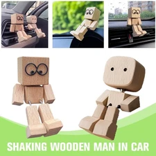 Shaking Wooden Man Figure Desktop Decorate Car Dashboard Sculpture Ornament Gift