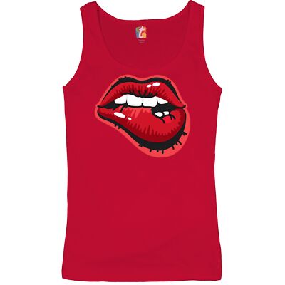Naughty Biting Lips Women's Tank Top Hot Luscious Sexy Red Lips