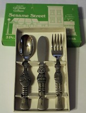SESAME STREET 3 Pc Childs Set Gorham Stainless Japan Excellent Flatware Muppets