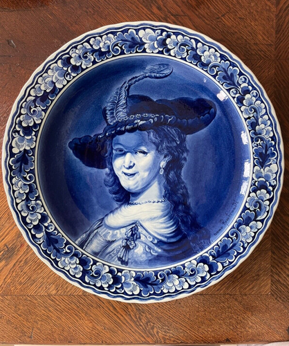 Seltener Großer Delfts Blauw Wandteller von Zenith "Saskia" nach Rembrandt 41cmø - Bild 6 von 10