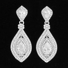 Drop Austrian Rhinestone Crystal CZ Chandelier Dangle Earrings Wed E3510 Silver