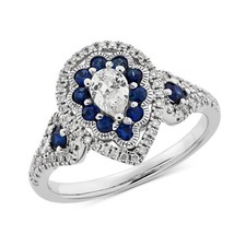 Old European Cut Pear Simulated Diamond Bridal Art Deco Ring White Gold Plated