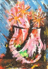 Abstract impressionist composititon gouache painting still life