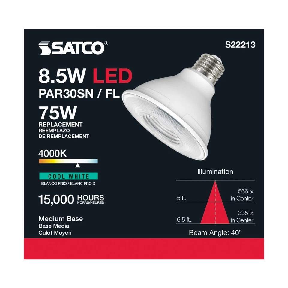 SATCO S22213 - 8.5 Watt PAR30S LED Bulbs - 4000K - 120 Volts (6 Pack) - Image 3 of 4