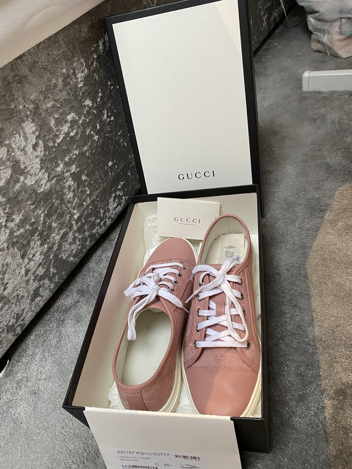 Gucci Pink Monogram Canvas Trainers Size 37 RRP £495 WITH BOX image 6