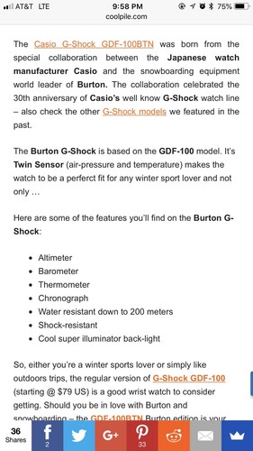 USA Seller Burton Snowboard Casio Watch G-Shock GDF-100BTN Rare New - Picture 7 of 12