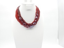 Red Glass Multi Strand Seed Beaded Necklace Vintage