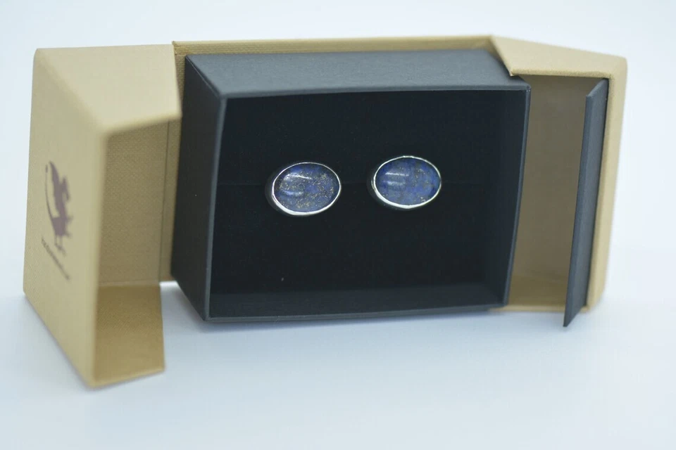 Naturale Lapislazzuli Gemma 925 Argento Sterling Gemelli Speciale Regalo per Lui - Immagine 2 di 4