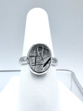 Sterling Silver Rutilated Quartz Ring 9 x 14 mm Sz-8.25 