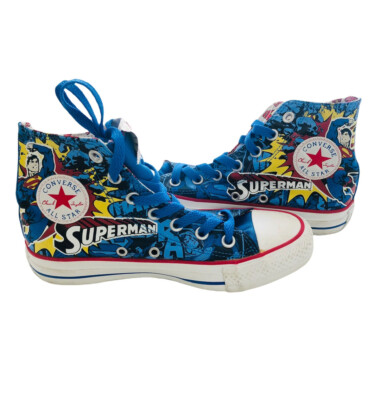 Blue Converse SUPERMAN Man Of Steel Hi-Top Unisex Shoes, Men’s 3/Women’s 5,  EUC