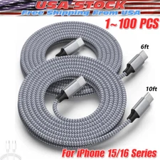 60W USB C to C Cable Fast Charge PD Nylon Cord 3/6/10FT for iPhone16 Samsung lot