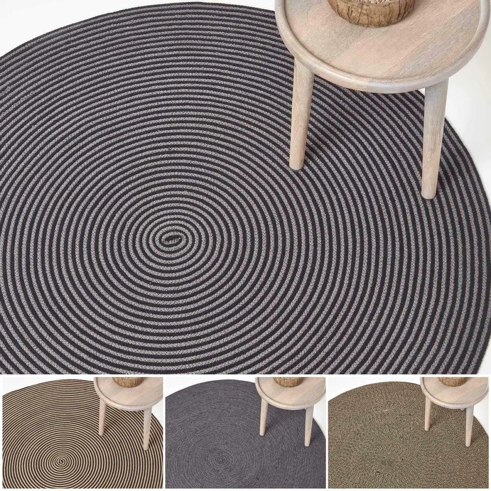 Handwoven Large Cotton Braided Circular Round Rug Grey, Linen - Image 1 of 1