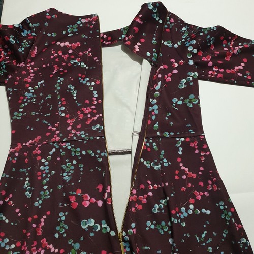 Closet London Dress Sz 12 Purple Coloured Spots Pencil Stretch Faux Wrap Sleeves - Picture 7 of 8