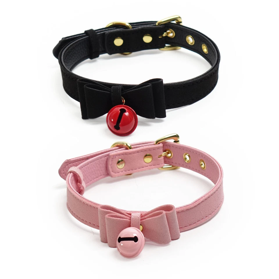 Süßes Halsband mit Schleife & Glocke - BDSM Bondage Maid Cosplay - schwarz rosa