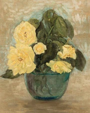 Vintage Yellow Roses Flower Painting Giclee Print on Fine Art Paper