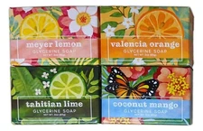 Set of 4 Greenwich Bay GLYCERINE SOAPS, 3 oz. Each, Lemon, Orange, Mango, Lime