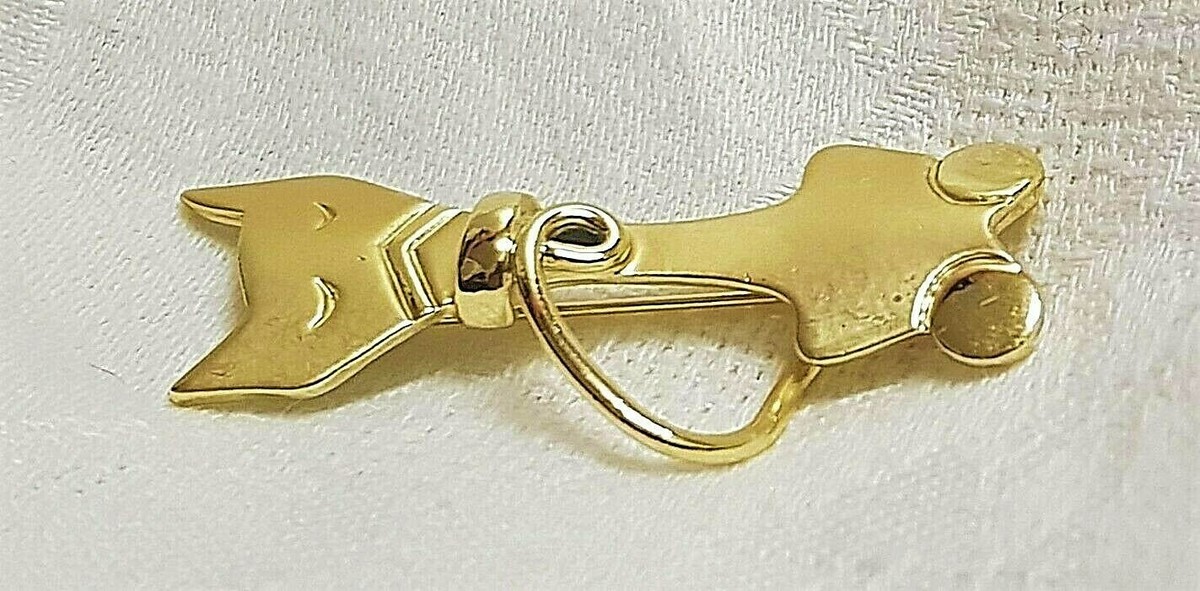 Broche Vintage Chat A.J.C – Métal Doré Mat Et Brillant – Bijou Occasion