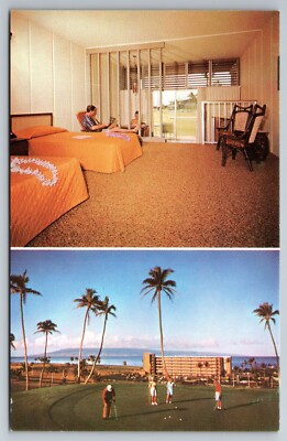 Lahaina Maui Hawaii The Kaanapali Hotel Room and Golf Course Vintage Postcard