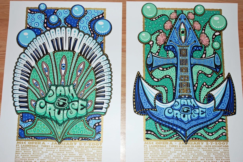 Póster de Umphrey's McGee Jeff Wood Jam Cruise conjunto de 5 impresiones artísticas 2 a juego S/# Foto 3 de 4