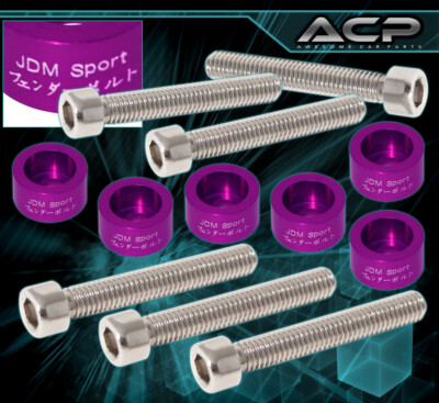 For Acura Honda B/D/F/H Billet Aluminum M6 Solenoid Bolt & Cup Washer Kit Purple