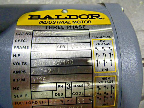 🔥NEW BALDOR 1/2 HP DUAL SHAFT MOTOR 3Ø 56 FRAME 208-230/460VAC 1725 RPM RM3108 - Picture 15 of 24