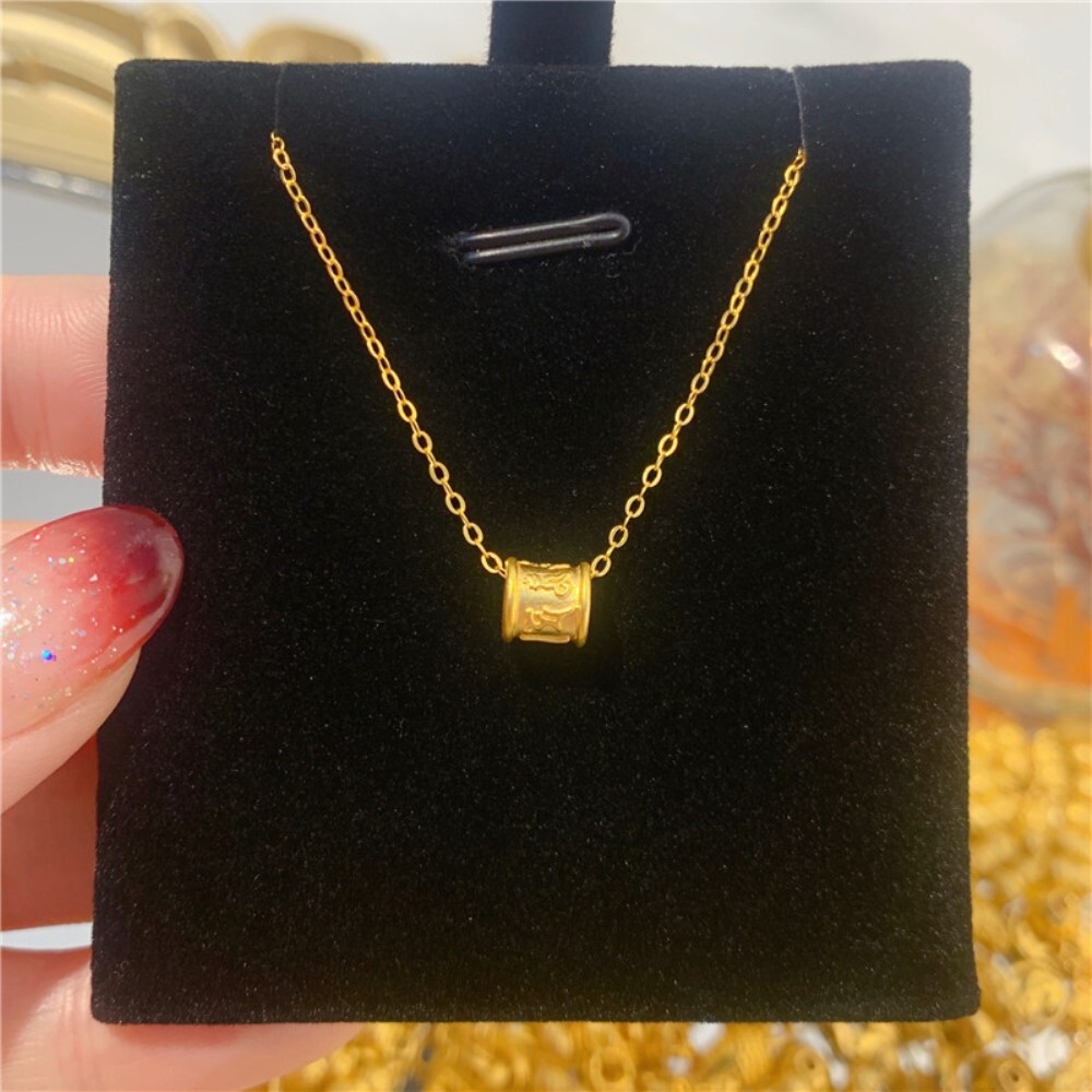 アクセサリー LES SIX 24aw necklace 1PCS Real 24K Yellow Gold 3D Six-word Motto Pendant 18K Gold
