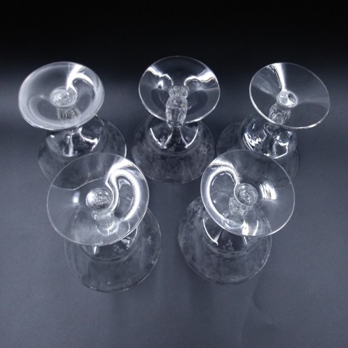 c1940s Cambridge Glass CHANTILLY Low Sherbet Glasses 4 7/8" Elegant Etched x5 - Picture 10 of 10