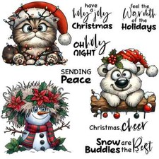 Christmas Snowman Cat Bear Oh Holy Night Meta...