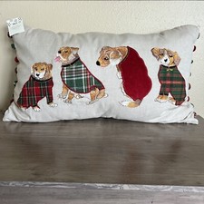 Pier 1 Imports Decorative Pillow Christmas Park Avenue Puppies Plaid NOS New