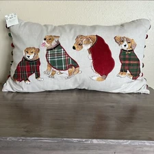 Pier 1 Imports Decorative Pillow Christmas Park Avenue Puppies Plaid NOS New