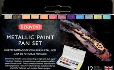Derwent Metallic Paint Pan Set, 12 Colors, Waterbrush and Sponge